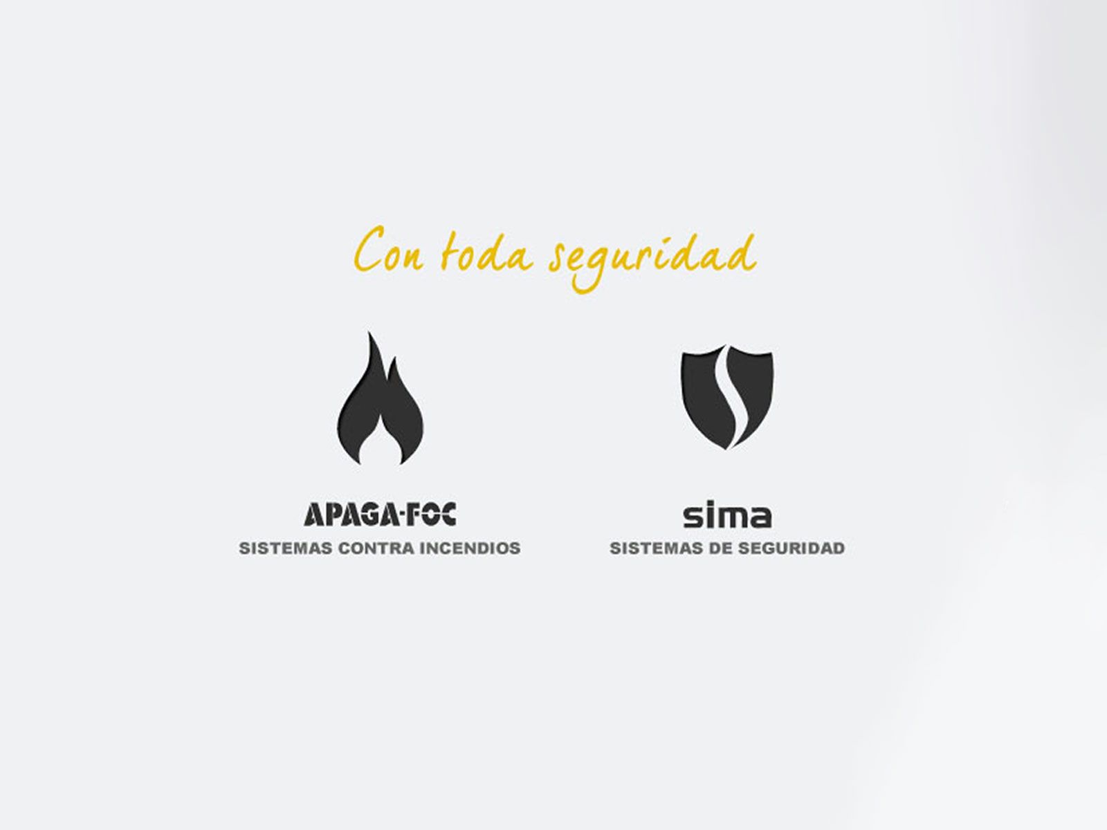 Logos de Apagafoc y SIMA y eslógan de Apagafoc Grupo de Seguridad